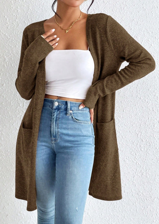 Damen nan offener Longcardigan mit aufgesetzten Taschen und weichem Feinstrick Shop Nory