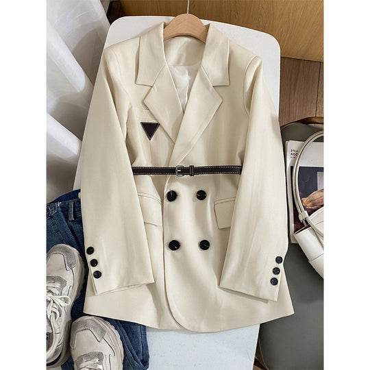 Damen Modischer Doppelreiher Blazer mit Taillengürtel Shop Nory