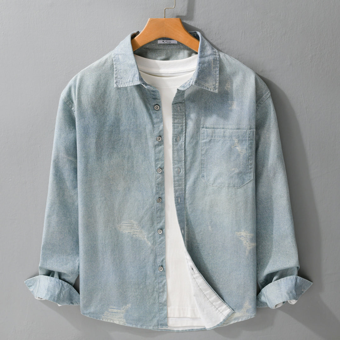 Herren Denim-Overshirt mit Used‑Effekt und Brusttasche Shop Nory