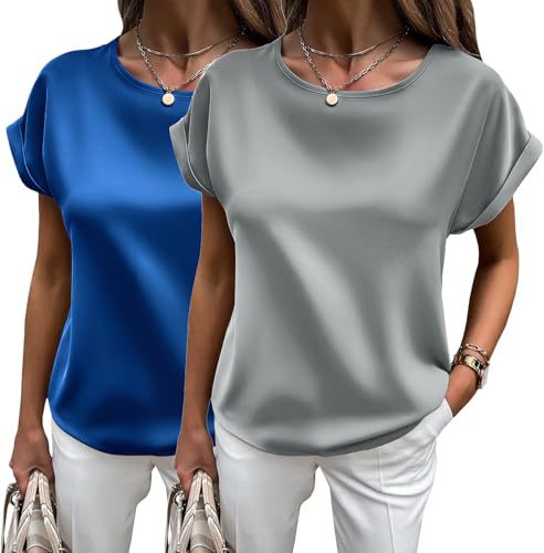 Satin-T-Shirt mit Umgeschlagenen Ärmeln für Damen