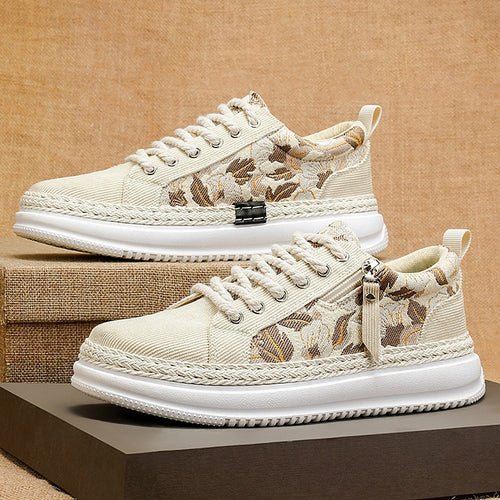 Damen gestickte Espadrille-Plateau-Sneaker mit floralem Jacquard, geflochtener Kordelsohle und gepolstertem Innenfutter Shop Nory