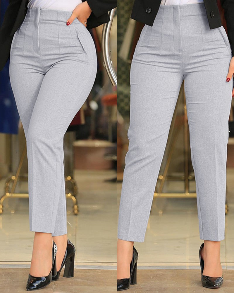 Damen Hochtaillierte Slim-Fit Bügelfalten-Hose mit geradem Bein Shop Nory