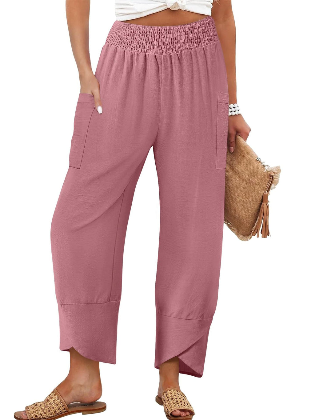 Damen Weite Sommerhose mit elastischem Bund und praktischen Taschen