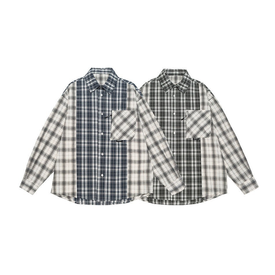 Unisex Kariertes Overshirt im Patchwork-Look mit Brusttasche Shop Nory