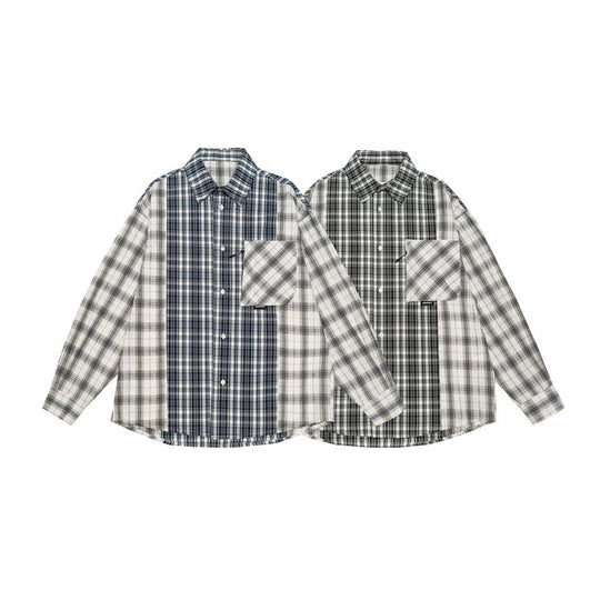 Unisex Kariertes Overshirt im Patchwork-Look mit Brusttasche Shop Nory