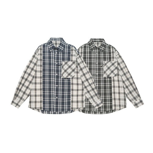 Unisex Kariertes Overshirt im Patchwork-Look mit Brusttasche Shop Nory