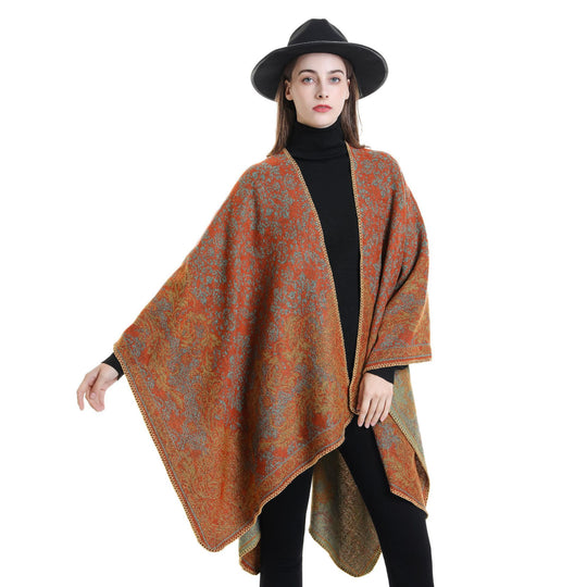 Damen Jacquard-Poncho mit orientalischem Muster und offener Vorderseite Shop Nory