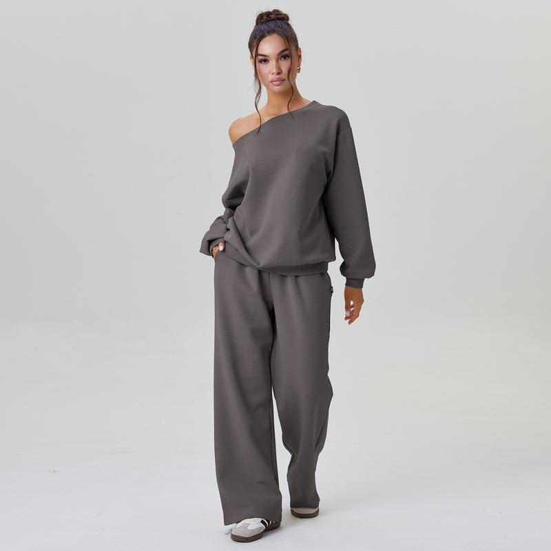 Damen nan legeres Lounge-Set mit einseitigem Schulterdetail und weiter Jogginghose Shop Nory