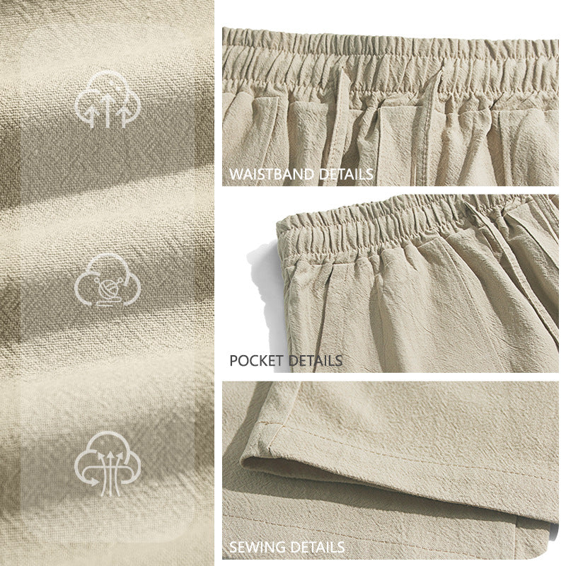 Herren nan weite Relaxhose aus Leinen-Mix mit Kordelbund und aufgesetzten Beintaschen Shopnory