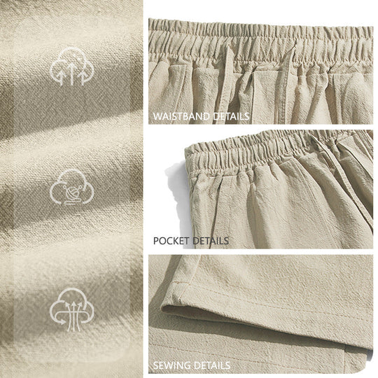 Herren nan weite Relaxhose aus Leinen-Mix mit Kordelbund und aufgesetzten Beintaschen Shopnory