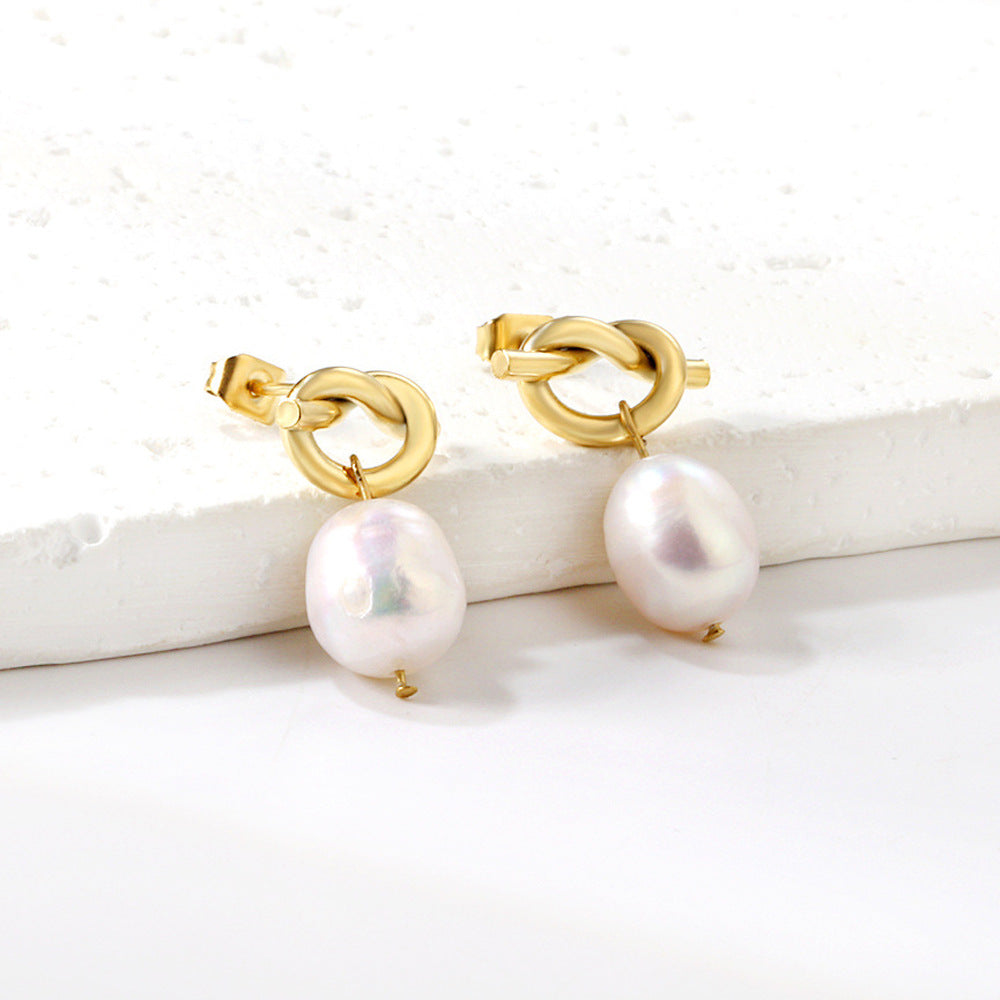 Damen Ohrhänger mit filigranem Knoten-Design und eleganten Süßwasserperlen Shop Nory