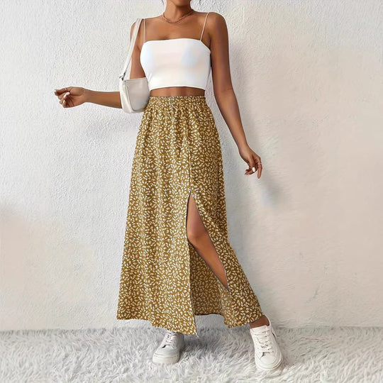 Damen Maxirock mit elegantem Schlitz und floralem Muster