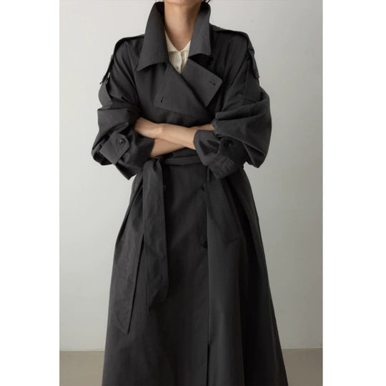 Damen Oversize Maxi-Trenchcoat mit Taillengürtel und doppelter Knopfleiste Shop Nory