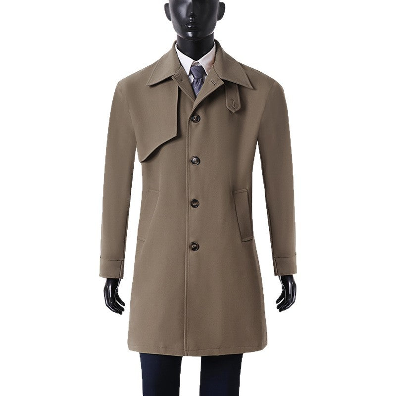 Herren Moderner minimalistischer Trenchcoat mit asymmetrischer Schulterklappe und knielanger Silhouette Shop Nory