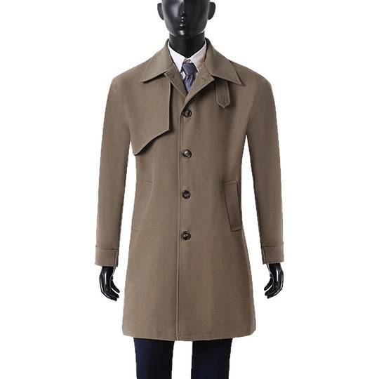 Herren Moderner minimalistischer Trenchcoat mit asymmetrischer Schulterklappe und knielanger Silhouette Shop Nory