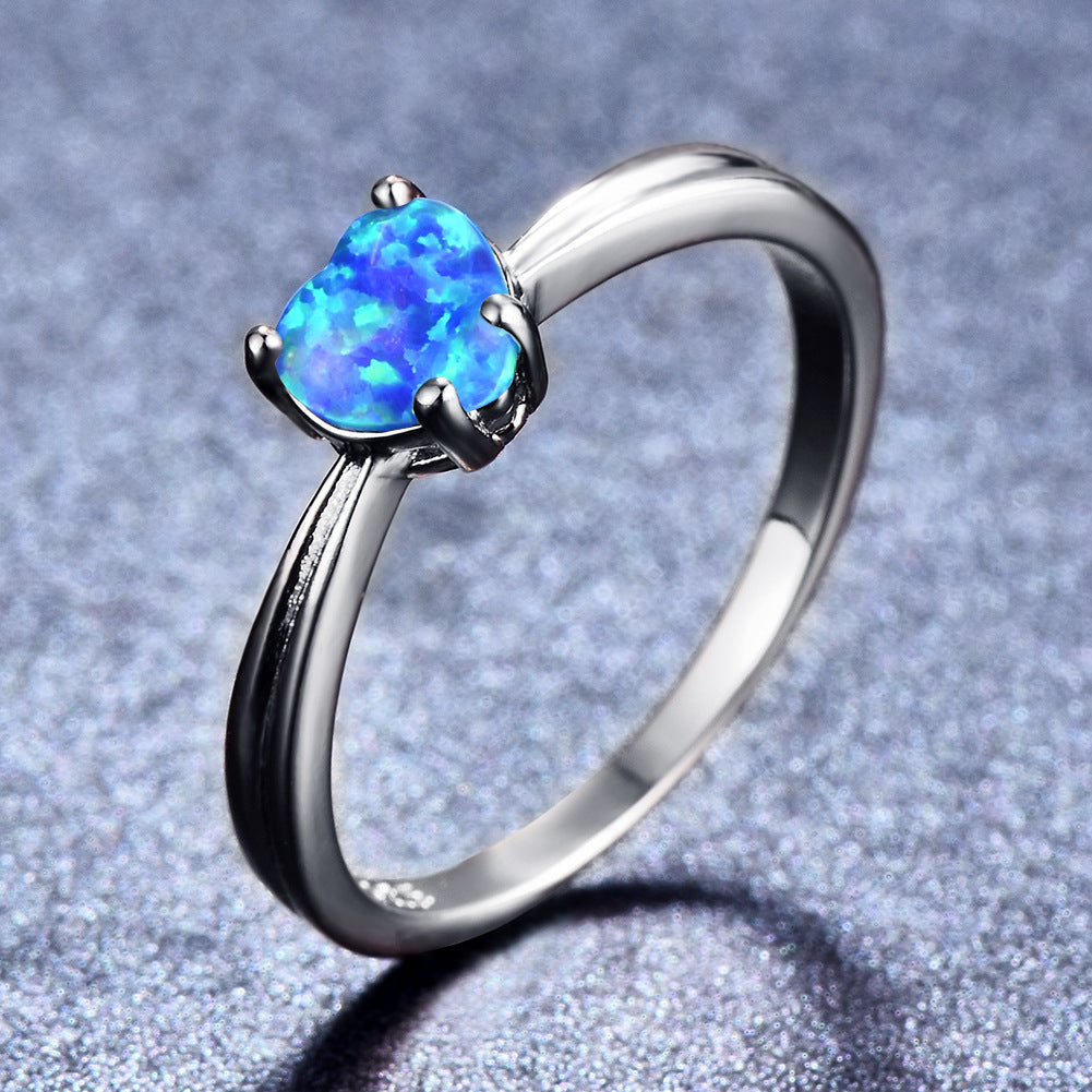 Damen Ring mit herzförmigem Opal und elegante Doppelband-Design Shop Nory