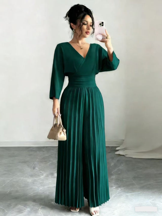Damen Maxikleid mit Wickeloberteil, Tailliertem Rippbund und Plisseerock Shop Nory