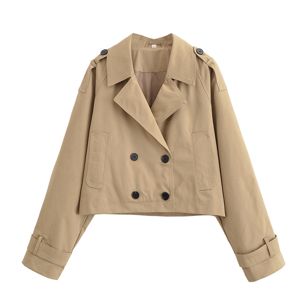 Damen Cropped Manteljacke im Trenchstil mit doppelreihiger Knopfleiste und Schulterklappen Shop Nory
