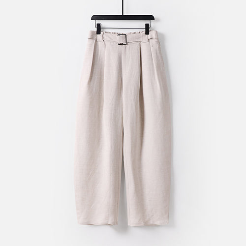 Damen Hochgeschnittene weite Leinenmix-Hose mit Bundfalten und Stoffgürtel Shop Nory