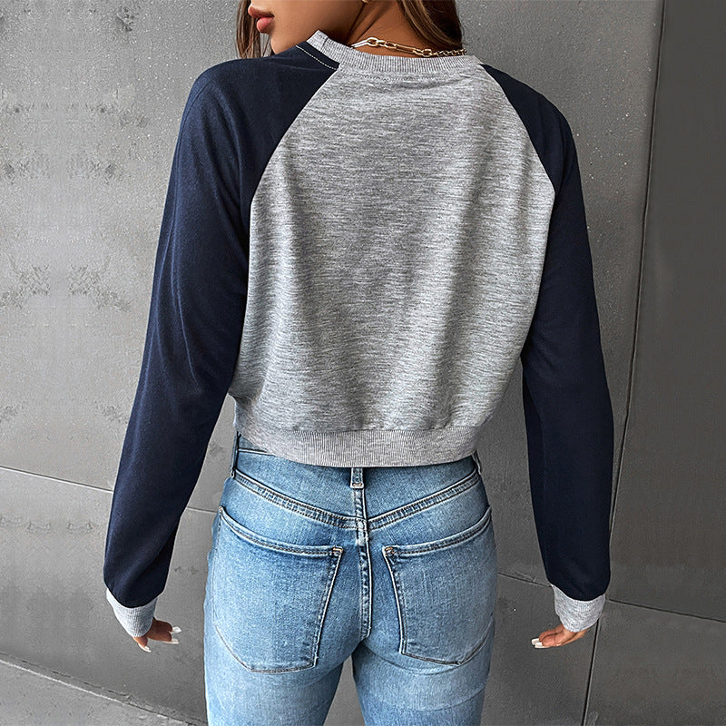 Damen Cropped Raglan-Sweatshirt mit Schmetterling-Print, geripptem Saum und lässiger Passform Shop Nory