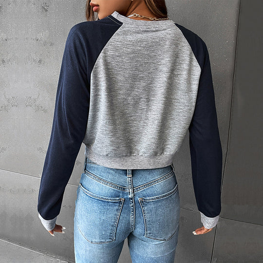 Damen Cropped Raglan-Sweatshirt mit Schmetterling-Print, geripptem Saum und lässiger Passform Shop Nory