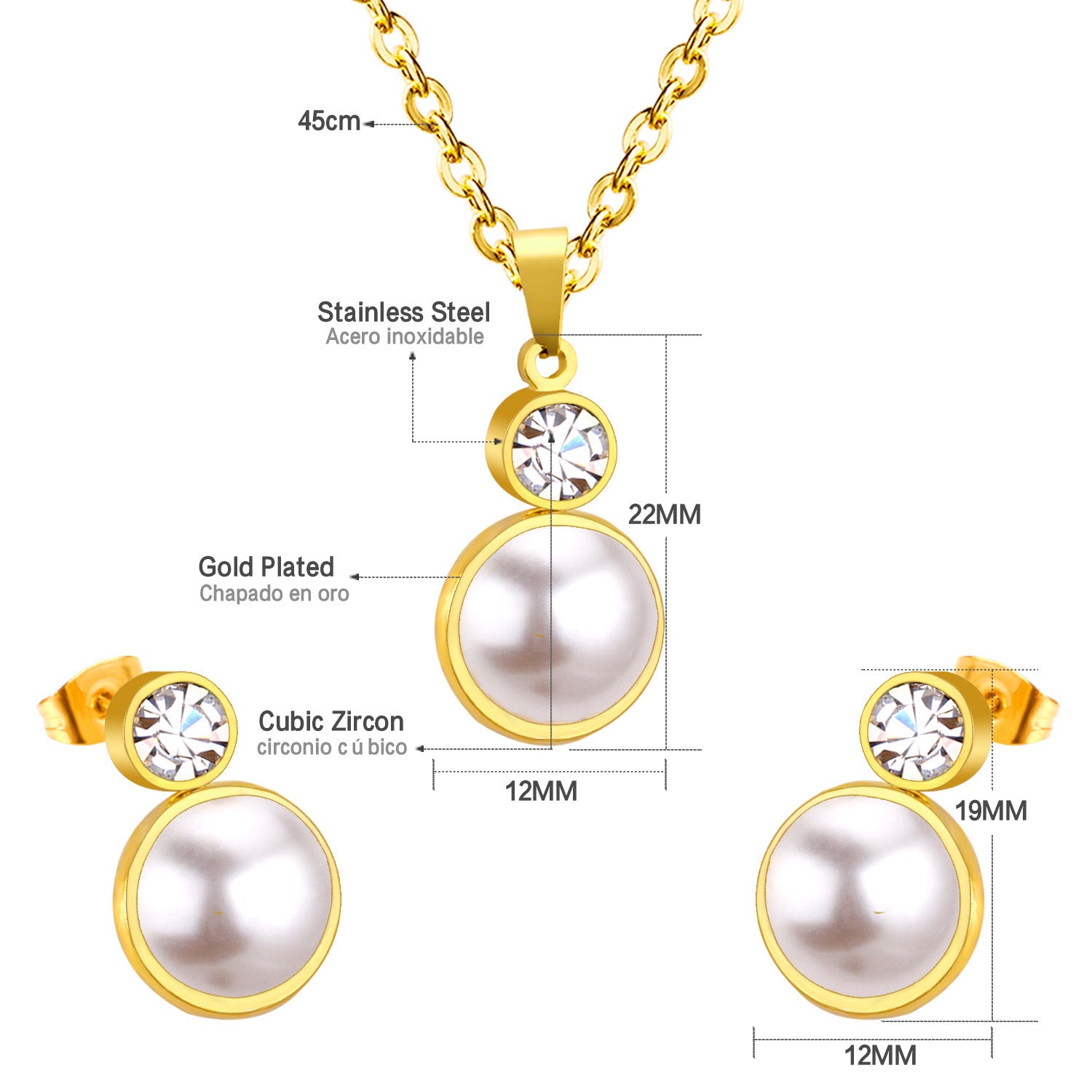 Damen Schmuckset mit zartem Perlenanhänger und funkelndem Zirkonia Shop Nory