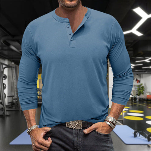 Herren Langarm-Henley-Shirt aus atmungsaktiver Baumwollmischung
