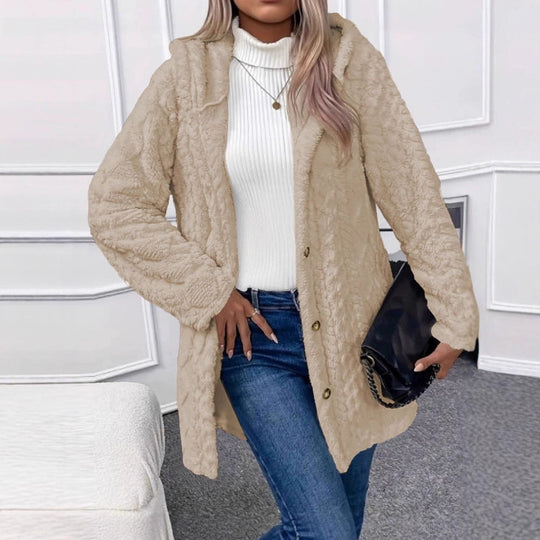 Damen Oversize Strickmantel mit Kapuze, Jacquard‑Struktur und Knopfleiste Shop Nory