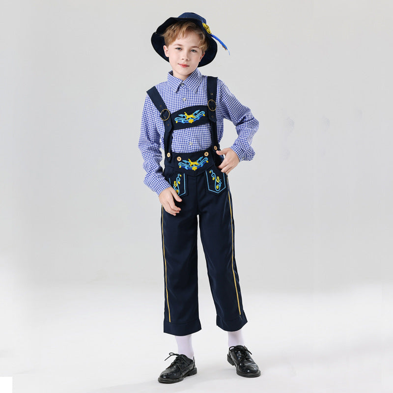 Herren nan bestickte Kindertracht Latzhose mit verstellbaren Hosenträgern und Kontrastnähten Shop Nory