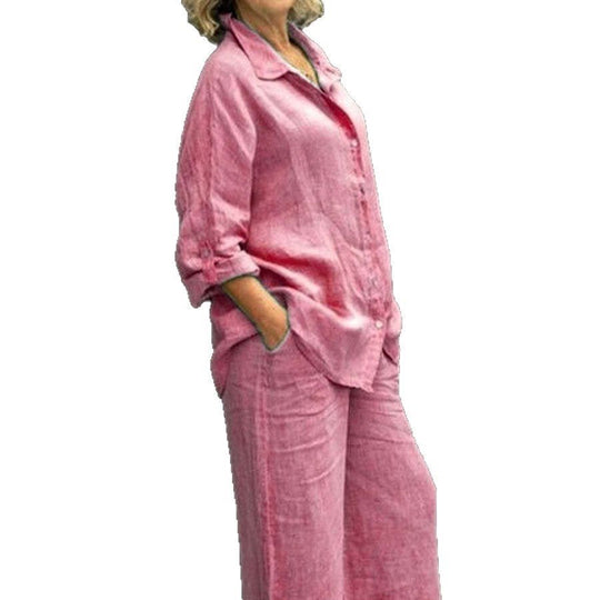 Damen Leichtes Leinen-Loungewear-Set mit Oversized-Hemd und weiter Palazzo-Hose Shop Nory