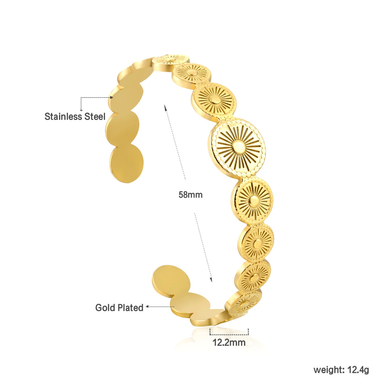 Damen offener Armreif mit floralen Mustern aus hochwertigem Edelstahl und goldplattierter Oberfläche Shop Nory