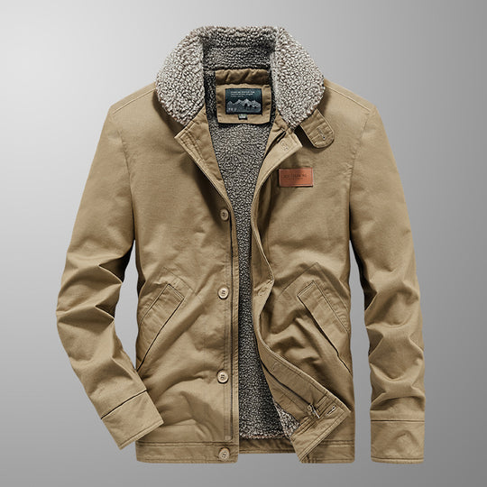 Herren Canvas-Workerjacke mit Sherpa-Innenfutter, Reiß- und Druckknopfverschluss Shop Nory