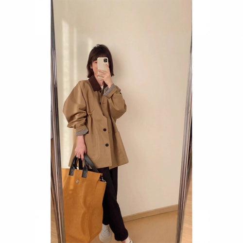 Damen Weite Kurzjacke im Caban-Stil mit Kontrastkragen Shop Nory