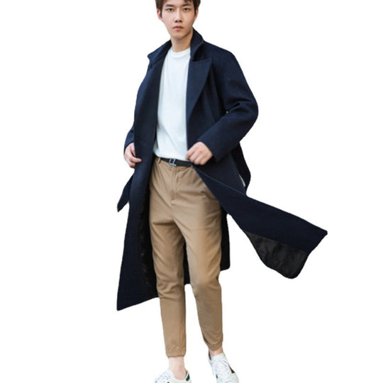 Herren Lang geschnittener Wollmantel im minimalistischen Schnitt mit großzügigem Schalkragen und verdeckter Knopfleiste Shop Nory