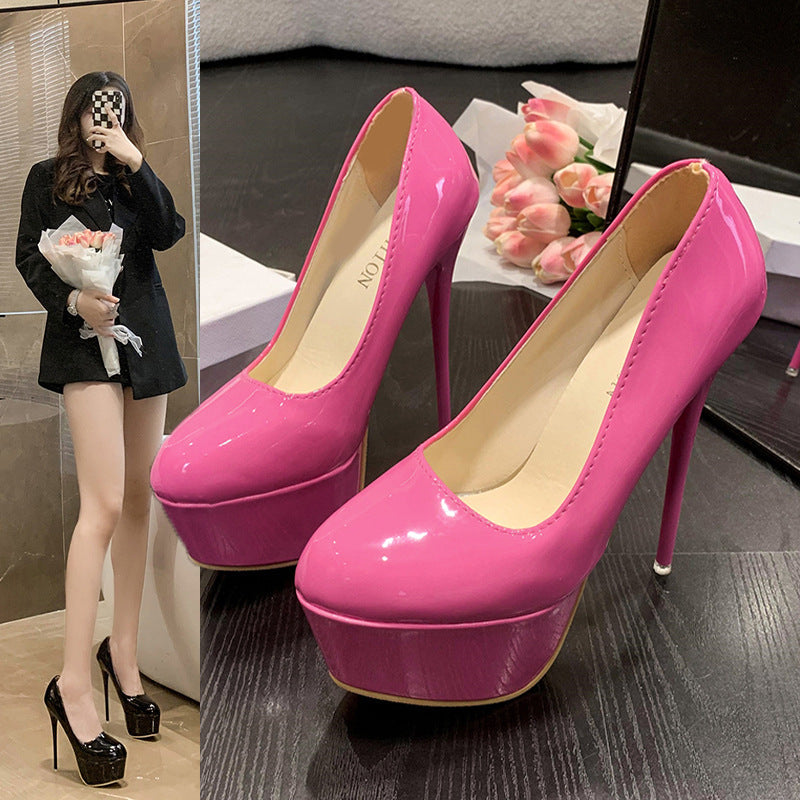 Damen Plateau-Pumps mit glänzendem Obermaterial und hohem Stiletto-Absatz