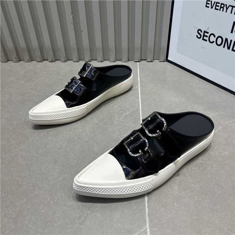 Damen Spitz zulaufende Mule‑Sneaker mit doppelten Schnallenriemen und flacher Plateausohle Shop Nory