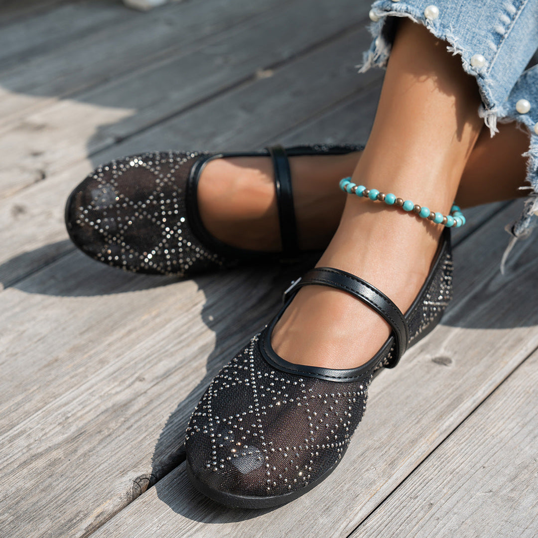 Damen elegante Ballerinas mit floralen Applikationen und rutschfester Sohle