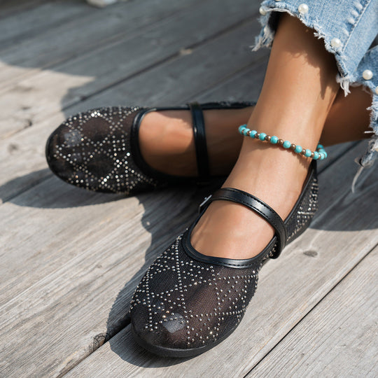 Damen elegante Ballerinas mit floralen Applikationen und rutschfester Sohle