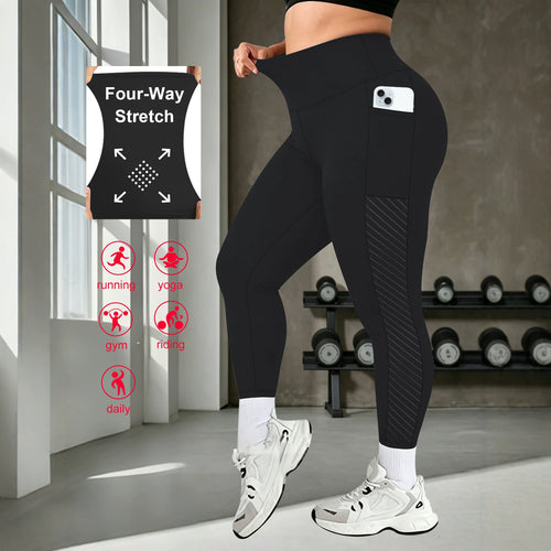 Damen High-Waist Sportleggings knöchellang mit seitlicher Handytasche und Struktur-Panel Shopy Nory