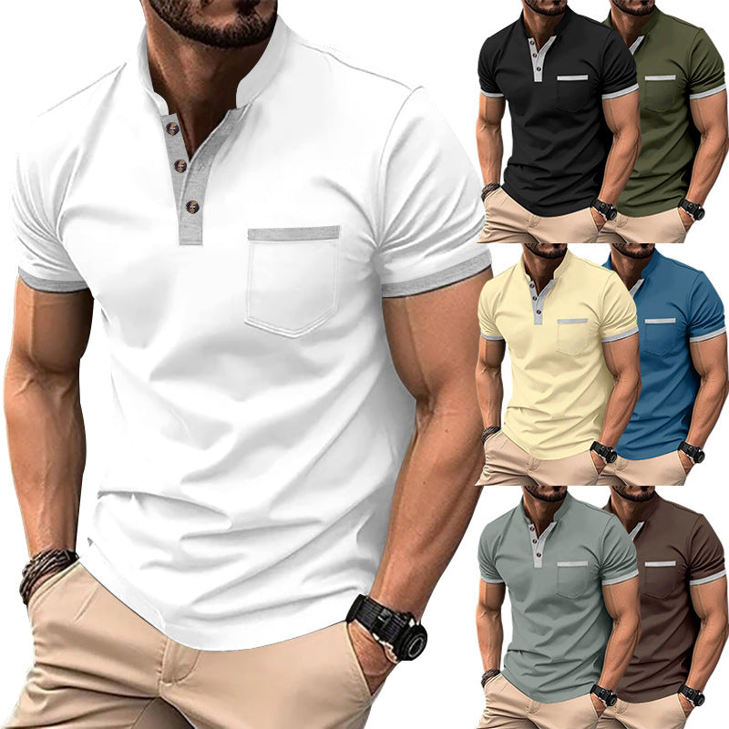 Herren Kurzarm-Henley-T-Shirt mit Button-Down-Kragen und Brusttasche Shopnory