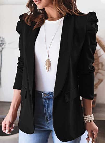 Damen eleganter Blazer mit Puffärmeln und praktischen Taschen