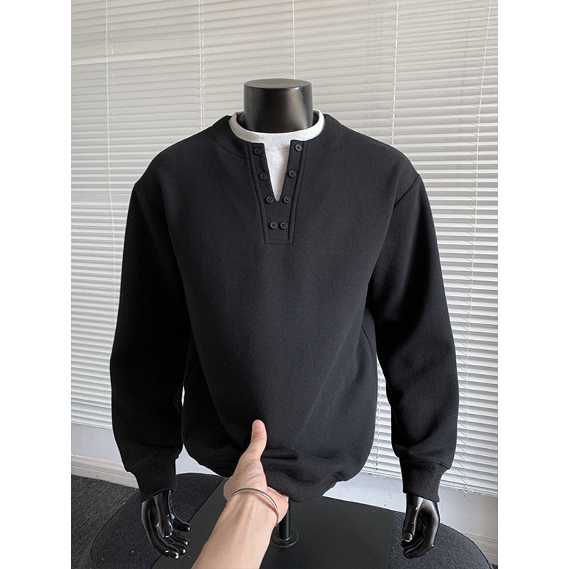 Herren Sweatshirt mit Henley-Knopfleiste, relaxed Fit und gerippten Bündchen Shop Nory