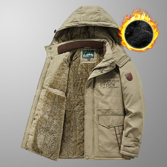 Herren wärmender gefütterter Kapuzenparka mit durchgehendem Teddyfleecefutter und Utility‑Taschen Shop Nory