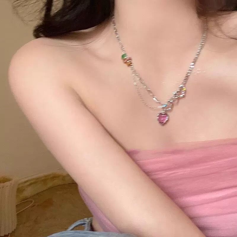 Damen Kette mit Herz-Anhänger und bunten Akzenten Shop Nory