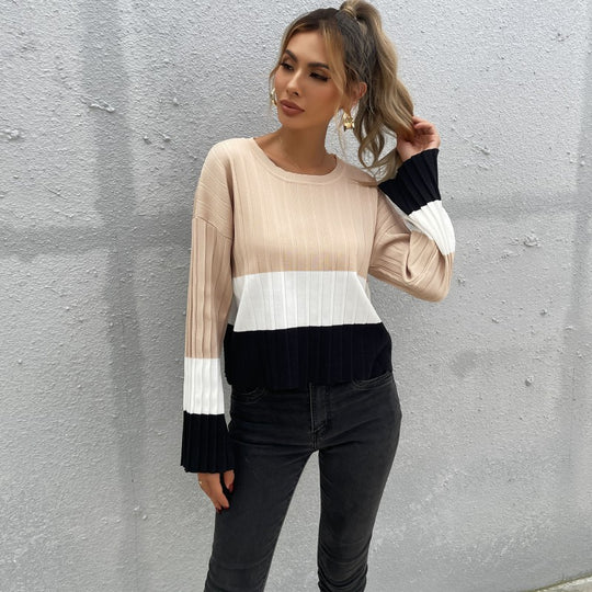 Damen Strickpullover mit Blockstreifen und Rippstruktur Shop Nory