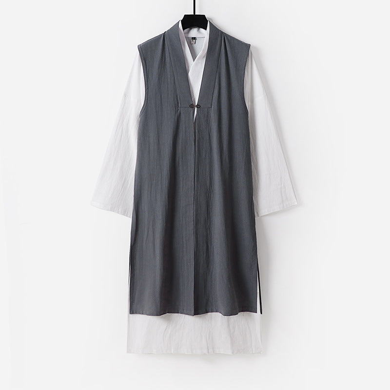 Damen Langer ärmelloser Kimono-Weste mit minimalistischer Linienführung und dekorativem Knebelverschluss Shop Nory