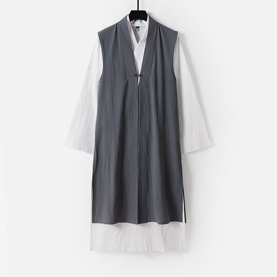 Damen Langer ärmelloser Kimono-Weste mit minimalistischer Linienführung und dekorativem Knebelverschluss Shop Nory