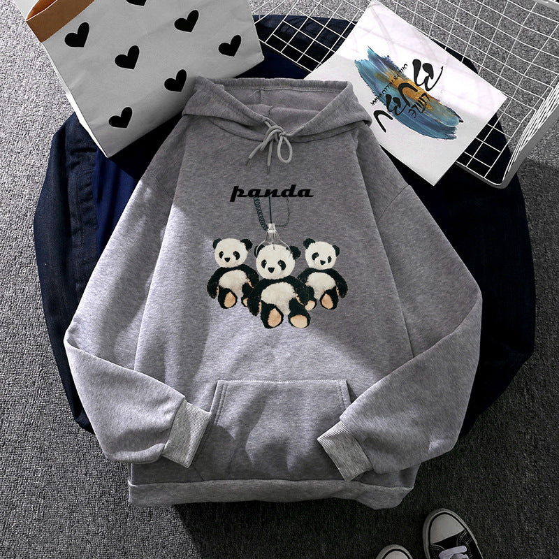 Damen nan oversized Kapuzenpullover mit Plüsch-Panda-Applikation und Kängurutasche Shop Nory
