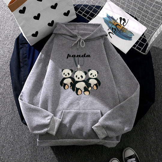 Damen nan oversized Kapuzenpullover mit Plüsch-Panda-Applikation und Kängurutasche Shop Nory