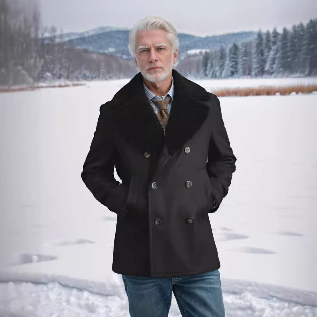 Herren Kurzmantel im Pea‑Coat‑Stil aus Wollmix mit voluminösem Teddykragen und Eingrifftaschen Shop Nory